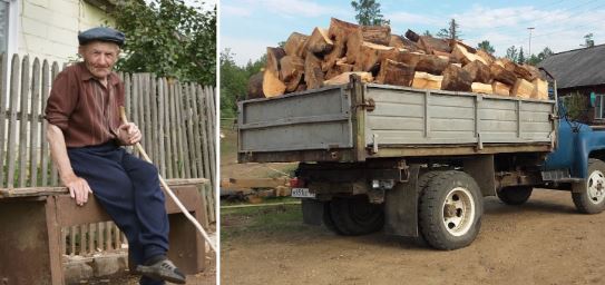 Сидів дід на лавочці і думав, як він замерзне цієї зими. Несподівано до будинку під’їхала машина, яка була повністю наповнена дровами